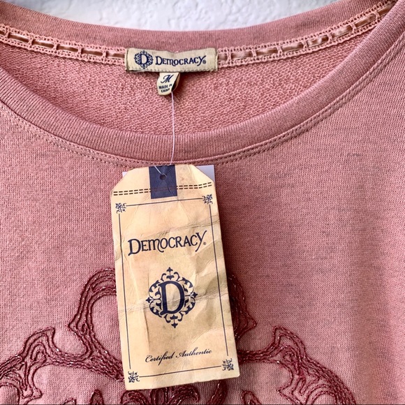 Democracy Drawstring Sleeve Embroidered Sweater - Picture 6 of 8